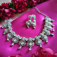 N0493_Gorgeous designer necklace embellished with american diamond stones with a touch of delicate stone work.