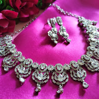 N0493_Gorgeous designer necklace embellished with american diamond stones with a touch of delicate stone work.