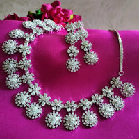 N0497_Gorgeous designer necklace embellished with american diamond stones with a touch of delicate stone work.