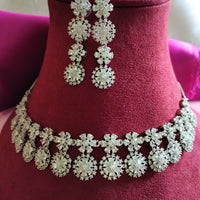 N0497_Gorgeous designer necklace embellished with american diamond stones with a touch of delicate stone work.