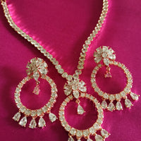 N0495_Lovely floral sleek design rose gold american diamond studded choker necklace set.