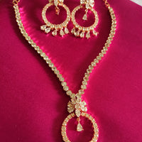 N0495_Lovely floral sleek design rose gold american diamond studded choker necklace set.
