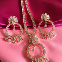N0495_Lovely floral sleek design rose gold american diamond studded choker necklace set.