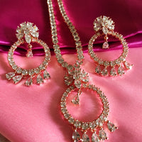 N0495_Lovely floral sleek design rose gold american diamond studded choker necklace set.