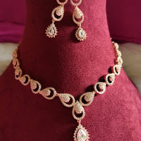 N0496_Lovely tear drop design rose gold american diamond studded choker necklace set.