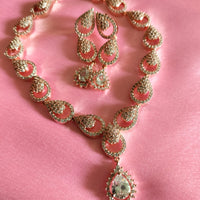 N0496_Lovely tear drop design rose gold american diamond studded choker necklace set.