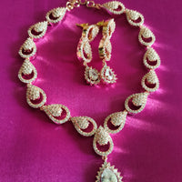 N0496_Lovely tear drop design rose gold american diamond studded choker necklace set.