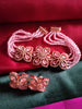 N0498_Classy pink crystal flower design choker necklace set studded  with  American diamond stones.