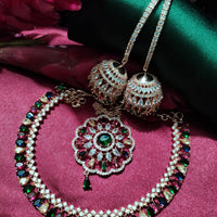 N0505_Gorgeous  designer rose gold american diamond embellished necklace set with a touch of  multi colour
