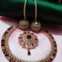 N0505_Gorgeous  designer rose gold american diamond embellished necklace set with a touch of  multi colour
