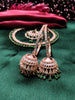 N0507_Elegant designer rose gold american diamond embellished necklace set with a touch of  green colour