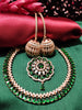 N0507_Elegant designer rose gold american diamond embellished necklace set with a touch of  green colour