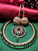 N0507_Elegant designer rose gold american diamond embellished necklace set with a touch of  green colour