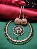 N0507_Elegant designer rose gold american diamond embellished necklace set with a touch of  green colour