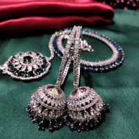 N0508_Elegant designer necklace embellished with american diamond stones with a touch of delicate stone work.
