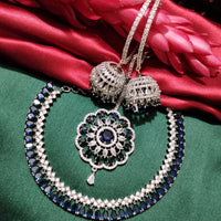 N0508_Elegant designer necklace embellished with american diamond stones with a touch of delicate stone work.