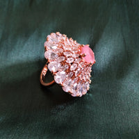 R041_Lovely designer American Diamond studded statement ring with delicate stone work with a touch of pink stones.