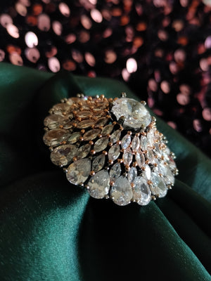 R042_Lovely designer American Diamond studded statement ring with delicate stone work.