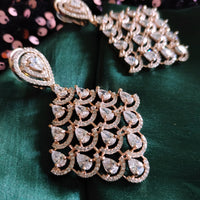 E0862_Elegant American Diamond studded diamond shaped designer drop earrings.