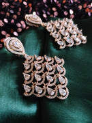 E0862_Elegant American Diamond studded diamond shaped designer drop earrings.