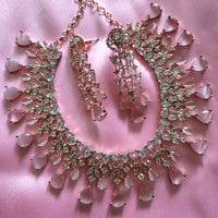 N0512_Elegant designer signature American Diamond stones embellished Choker necklace set with delicate stone work with a touch of pink stones.