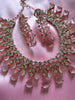 N0512_Elegant designer signature American Diamond stones embellished Choker necklace set with delicate stone work with a touch of pink stones.