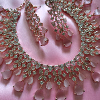 N0512_Elegant designer signature American Diamond stones embellished Choker necklace set with delicate stone work with a touch of pink stones.