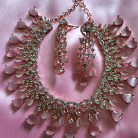 N0512_Elegant designer signature American Diamond stones embellished Choker necklace set with delicate stone work with a touch of pink stones.