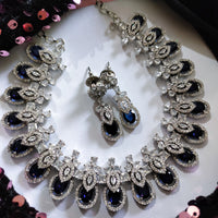 N0513_Gorgeous designer necklace embellished with american diamond stones with a touch of delicate blue stone  work.