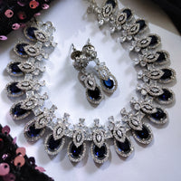 N0513_Gorgeous designer necklace embellished with american diamond stones with a touch of delicate blue stone  work.
