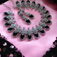 N0513_Gorgeous designer necklace embellished with american diamond stones with a touch of delicate blue stone  work.