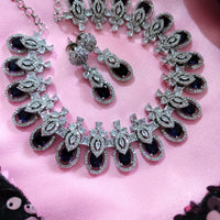 N0513_Gorgeous designer necklace embellished with american diamond stones with a touch of delicate blue stone  work.