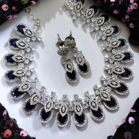 N0513_Gorgeous designer necklace embellished with american diamond stones with a touch of delicate blue stone  work.