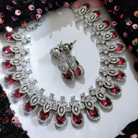 N0514_Gorgeous designer necklace embellished with american diamond stones with a touch of delicate red stone work.