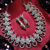 N0514_Gorgeous designer necklace embellished with american diamond stones with a touch of delicate red stone work.
