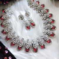 N0514_Gorgeous designer necklace embellished with american diamond stones with a touch of delicate red stone work.