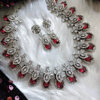 N0514_Gorgeous designer necklace embellished with american diamond stones with a touch of delicate red stone work.