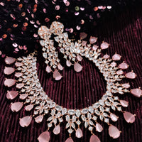 N0512_Elegant designer signature American Diamond stones embellished Choker necklace set with delicate stone work with a touch of pink stones.
