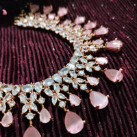 N0512_Elegant designer signature American Diamond stones embellished Choker necklace set with delicate stone work with a touch of pink stones.