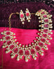 N0517_Lovely traditional style American Diamond necklace set with delicate stone work  with a touch of  red ruby stones along with pearl drops.