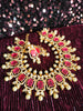 N0517_Lovely traditional style American Diamond necklace set with delicate stone work  with a touch of  red ruby stones along with pearl drops.