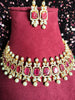 N0517_Lovely traditional style American Diamond necklace set with delicate stone work  with a touch of  red ruby stones along with pearl drops.