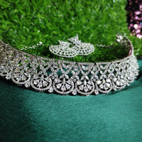 N0516_Elegant designer choker necklace embellished with american diamond stones with a touch of delicate stone  work.