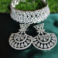 N0516_Elegant designer choker necklace embellished with american diamond stones with a touch of delicate stone  work.