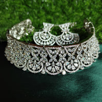 N0516_Elegant designer choker necklace embellished with american diamond stones with a touch of delicate stone  work.