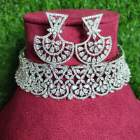 N0516_Elegant designer choker necklace embellished with american diamond stones with a touch of delicate stone  work.