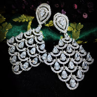 E0865_Elegant style American diamond embellished diamond shaped danglers with delicate stone work.
