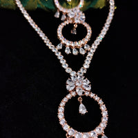 N0495_Lovely floral sleek design rose gold american diamond studded choker necklace set.