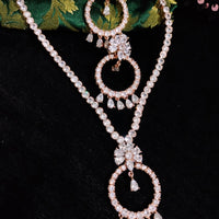 N0495_Lovely floral sleek design rose gold american diamond studded choker necklace set.