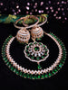 N0507_Elegant designer rose gold american diamond embellished necklace set with a touch of  green colour